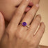 Classic Six Prong Round Solitaire Amethyst Ring with Accent Diamond Band - GeumJewels