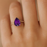 Twisted Up Down Band Pear Shaped Amethyst Ring with Accent Diamonds - GeumJewels