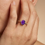 Oval Solitaire Amethyst Ring with Twisted Wire Diamond Band