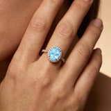 Oval Solitaire Aquamarine Halo Diamond Engagement Ring