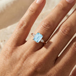 Emerald Cut Aquamarine and Diamond Three Stone Ring - GeumJewels