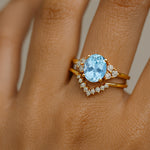 Aquamarine Solitaire Ring With Stackable Diamond Band - GeumJewels