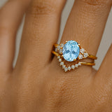 Aquamarine Solitaire Ring With Stackable Diamond Band - GeumJewels