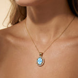 Vintage Style Oval Shaped Aqumarine Halo Set with Diamond Accents