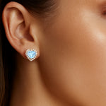 Heart Shaped Aquamarine Halo Diamond Stud Earrings - GeumJewels