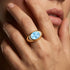 Classic Dome Shaped Diamond Oval Cut Aquamarine Ring - GeumJewels