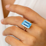 Emerald Cut Aquamarine Split Shank Engagement Ring with Diamonds - GeumJewels