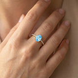 Oval Solitaire Aquamarine with Accent Diamonds Engagement Ring - GeumJewels