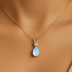 Aquamarine Teardrop Pendant with Solitaire Diamond - GeumJewels