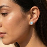Round Solitaire Aquamarine Halo Diamond Stud Earrings