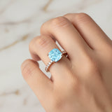 Aquamarine Square Cushion Under Halo Diamonds Thin Ring with Diamond Band - GeumJewels
