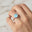 Aquamarine Square Cushion Under Halo Diamonds Thin Ring with Diamond Band - GeumJewels