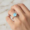 Aquamarine Square Cushion Under Halo Diamonds Thin Ring with Diamond Band - GeumJewels