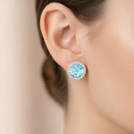 Round Solitaire Aquamarine Halo Diamond Stud Earrings - GeumJewels