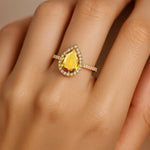 Classic Pear Shaped Citrine Halo Diamond Engagement Ring - GeumJewels