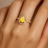 Classic Pear Shaped Citrine Halo Diamond Engagement Ring