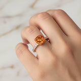 Citrine Square Cushion Under Halo Diamonds Thin Ring with Diamond Band - GeumJewels