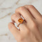 Citrine Square Cushion Under Halo Diamonds Thin Ring with Diamond Band - GeumJewels