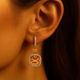 Halo Diamond Cushion Cut Citrine Dangle Earrings - GeumJewels