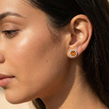 Round Solitaire Citrine Halo Diamond Stud Earrings