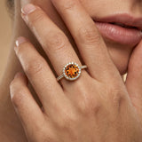 Classic Round Halo Diamonds with Solitaire Citrine Engagement Ring