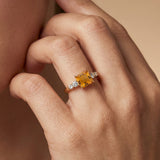 Princess Cut Citrine Graduating Accent Diamond Ring