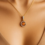 Dainty Round Solitaire Halo Diamond Citrine Pendant - GeumJewels