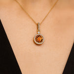 Classic Solitaire Round Citrine Halo Diamond Dangle Pendant - GeumJewels