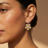 Birnenförmige Citrin-Blumen-Diamant-Ohrringe mit Klappbügel