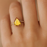 Twisted Up Down Band Pear Shaped Citrine Ring with Accent Diamonds - GeumJewels