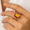 Emerald Cut Citrine Split Shank Engagement Ring with Diamonds - GeumJewels