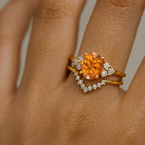 Citrine Solitaire Gold Ring With Stackable Diamond Band - GeumJewels