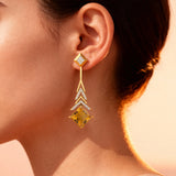 Inverted Princess Cut Citrine Drop Earrings with Diamonds - GeumJewels