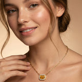 Emerald Cut Citrine Halo Set Diamond Necklace
