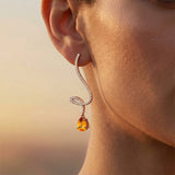 Elegant Spiral Teardrop Citrine Diamond Drop Earrings