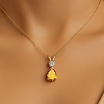 Citrine Teardrop Pendant with Solitaire Diamond - GeumJewels
