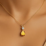 Citrine Teardrop Pendant with Solitaire Diamond - GeumJewels