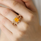 Flower Inspired Ring with Oval Shaped Citrine and Accent Diamonds - GeumJewels