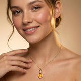 Classic Teardrop Shaped Citrine Halo Diamond Dangle Pendant - GeumJewels