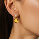 Illussion Set Diamond Earrings with Pear Cut Citrine - GeumJewels