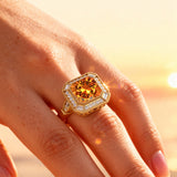 Vintage Style Square Cut Citrine Diamond Ring - GeumJewels