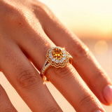 Flower Inspired Cluster Diamond Oval Citrine Engagement Ring - GeumJewels