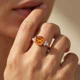 Trio Diamond Engagement Ring with Round Solitaire Citrine