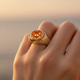 Vintage Style Elongated Oval Citrine Halo Diamond Twisted Ring - GeumJewels