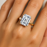 Emerald Shaped Lab Diamond with 3mm Accent Solitaire Engagement Ring - GeumJewels