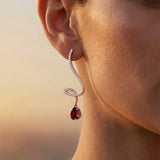 Elegant Spiral Teardrop Garnet Diamond Drop Earrings