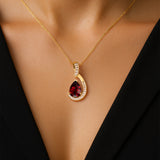 Designer Diamond Loop Pendant with Teardrop Shaped Garnet - GeumJewels