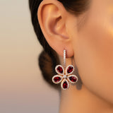 Pear Shaped Garnet Flower Diamond Leverback Earrings - GeumJewels
