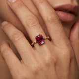 Cushion Cut Garnet Engagement Ring with Distant Diamond Band