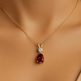 Garnet Teardrop Pendant with Solitaire Diamond